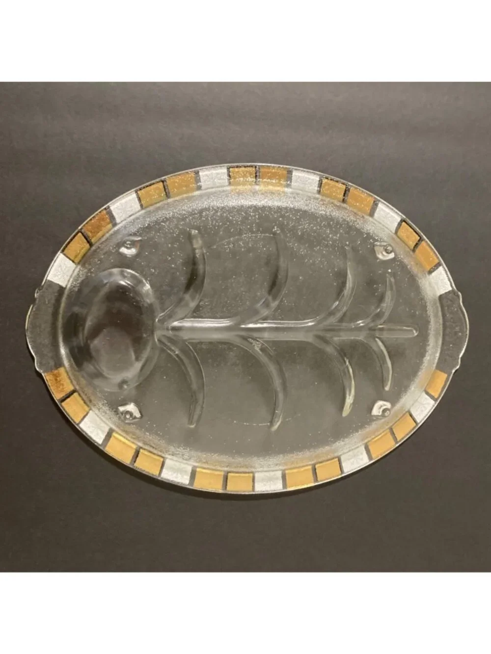Vintage Glass Atomic Starburst MCM Gold Black Plate Tray Charcuterie